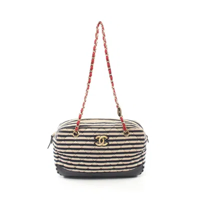 Pre-owned Chanel Coco Sailor Chain Shoulder Bag Knit Fabric Leather Navy Offred Gold Hardware In Multi