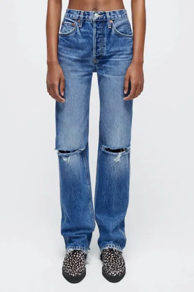Re/done Women's 90s High Rise Loose Jean In Destroyed Mar In Blue