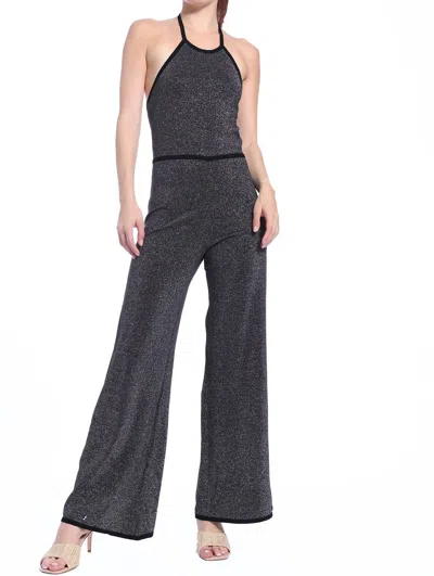 Minnie Rose Lurex Halter Jumpsuit In Black