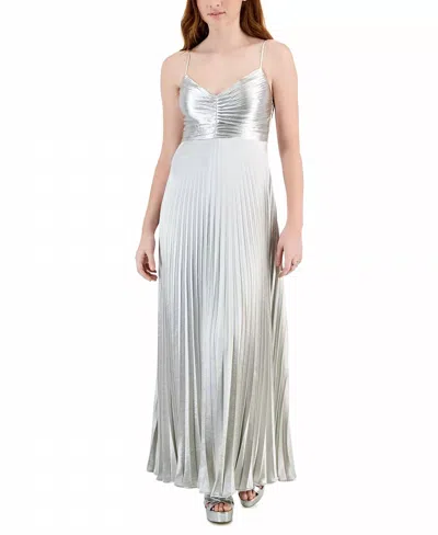 Lucy Paris Rose Pleated Dress In Silver In Grey