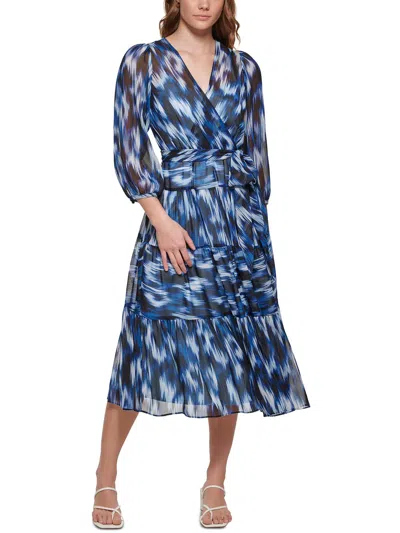 Calvin Klein Womens Patterned V-neck Midi Dress In Multi