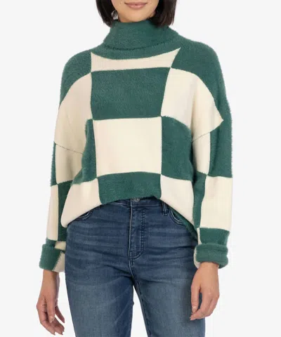 Kut From The Kloth Serena Turtleneck Sweater In Ivory/teal In Green