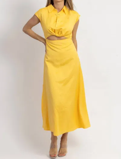Aaron & Amber Button Down Midi Dress In Jacey Yellow