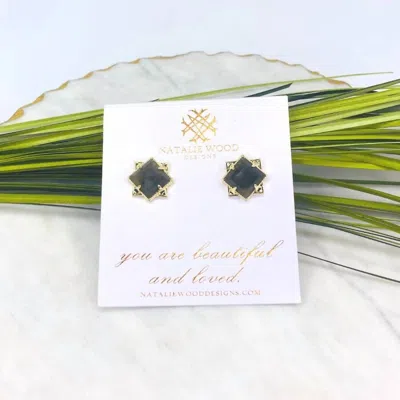 Natalie Wood Designs Runaway Romantic Stud Earrings In Olive And Gold In Green
