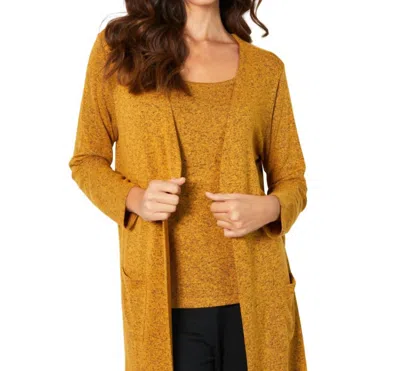 French Kyss Pocket Duster Cardigan In Mango In Yellow