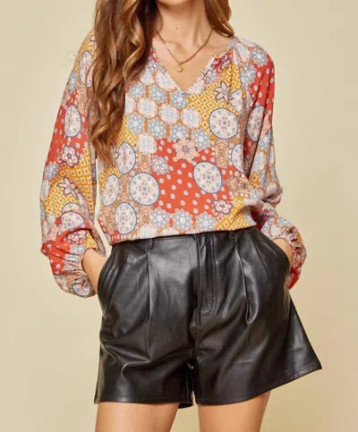 Andree By Unit Retro Print Blouse In Rust In Orange