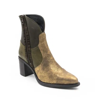 Casta Twist Combo Heeled Boots In Gold/olive