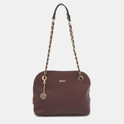 Dkny Burgundy Leather Dome Shoulder Bag In White