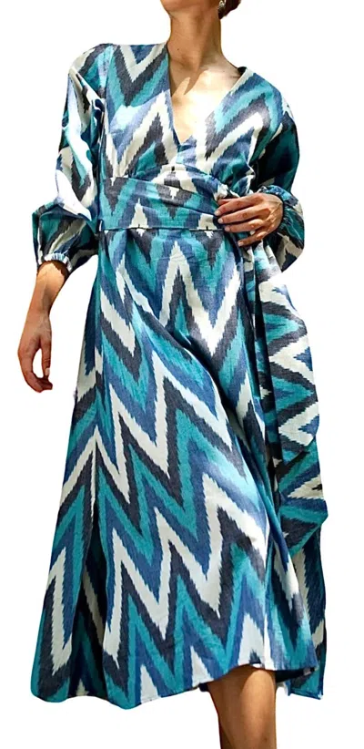 Guadalupe Design Sara Chevron Dress In Blue In Multi