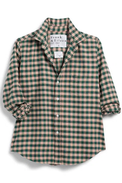 Frank & Eileen Women's Barry Tailored Button Up Shirt In Camel And Green Check In Beige