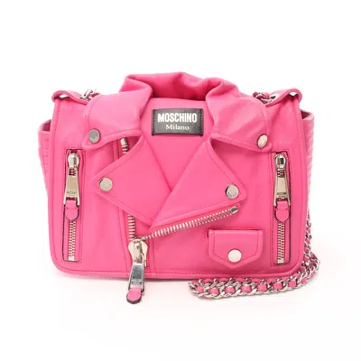 Moschino Riders Chain Shoulder Bag Leather Pink