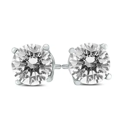 Sselects 1 1/2 Carat Tw Ags Certified Round Diamond Solitaire Stud Earrings In 14k White Gold I-j Color, Si1-