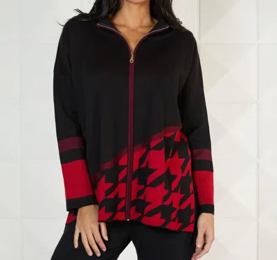 Angel Apparel Houndstooth Zip Up Poncho In Black/red