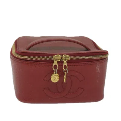 Pre-owned Chanel Vanity Leather Clutch Bag () In Red