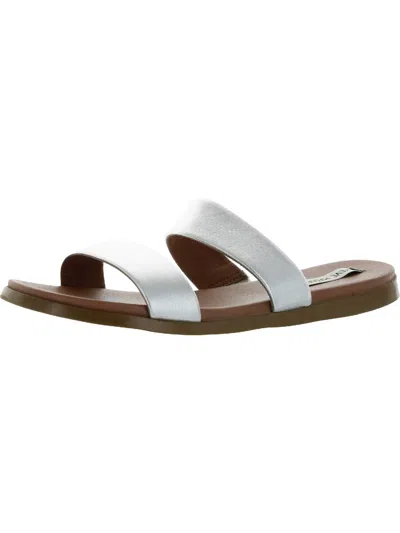 Steve Madden Dual Womens Leather Slip On Flat Sandals In Silver
