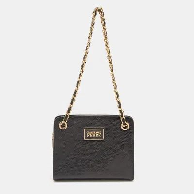 Gianfranco Ferre Patent Leather Chain Shoulder Bag In Black
