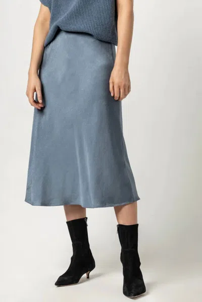 Lilla P Bias Cut Satin Skirt In Slate Blue