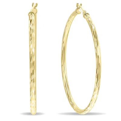 Sselects 14k Yellow Gold Shiny Diamond Cut Engraved Hoop Earrings 40mm