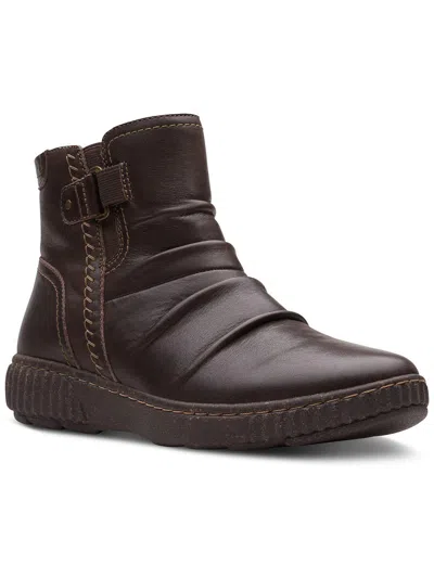 Clarks Caroline Orchid Womens Leather Ruched Booties In Brown