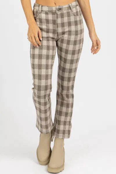 Fate By Lfd Checked High Rise Flare Pant In Neutral In Brown