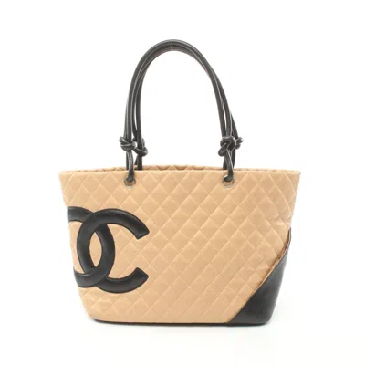 Pre-owned Chanel Cambon Line Large Shoulder Bag Tote Bag Leather Beige Silver Hardware In Multi