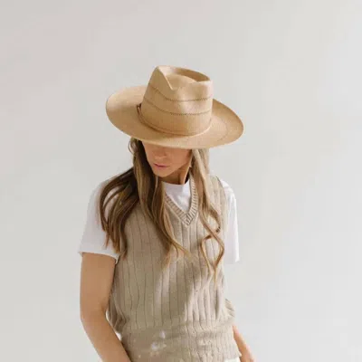 Gigi Pip Arlo Straw Teardrop Fedora In Honey In Gold