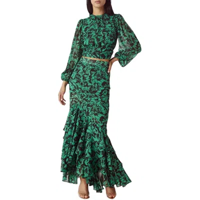 Misa Veronique Skirt In Emerald Abstract In Multi