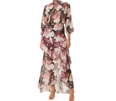 Misa Franca Floral Chiffon High-low Maxi Skirt In Multi