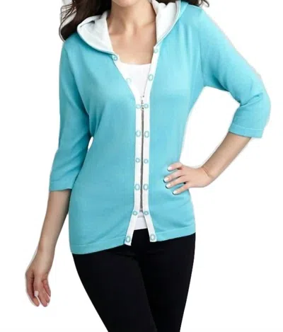 Angel Rivet Hooded Knit Cardigan In Turquoise/white In Blue