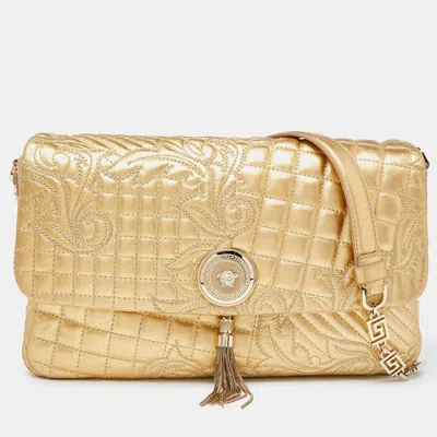 Versace Gold Barocco Leather Vanitas Medea Shoulder Bag In Burgundy