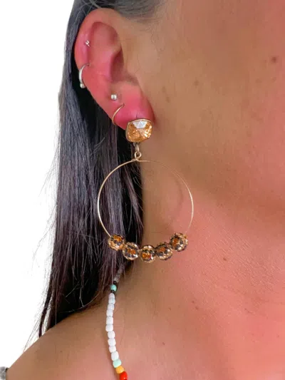 Pink Panache Women's Light Silk Cushion Crystal With Leopard Pave Bead Wire Earrings In Brown/gold In Multi