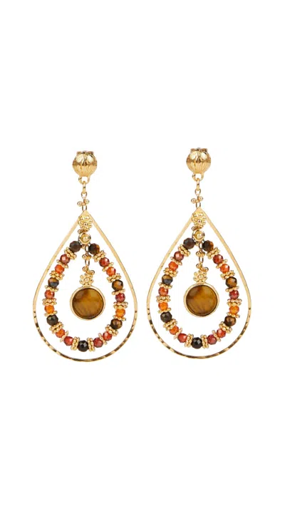Gas Bijoux Aurore Serti Earrings In Gold In Orange
