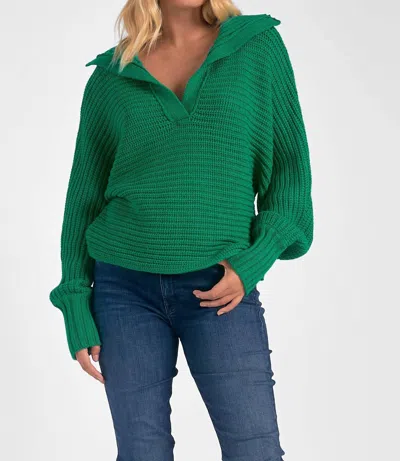 Elan Savannah Collared Sweater In Kelly Green