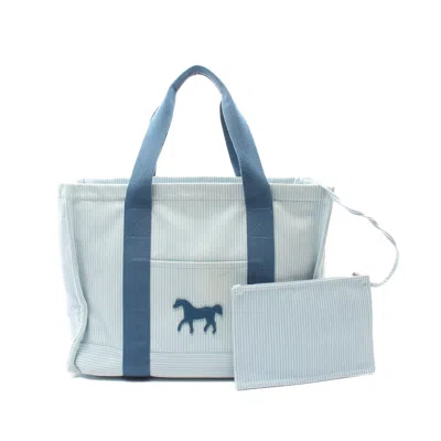 Pre-owned Hermes Kaval Color Azur Mothers Bag Shoulder Bag Tote Bag Canvas Light Blueblue In Multi