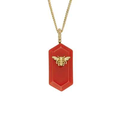 Fossil Women's Magical Moments Red Carnelian Resin Bee Pendant Necklace