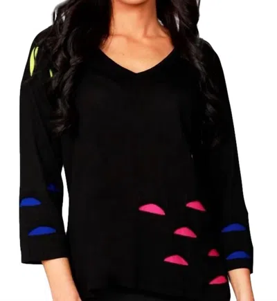 Angel Cut Out V-neck Top In Black Multi