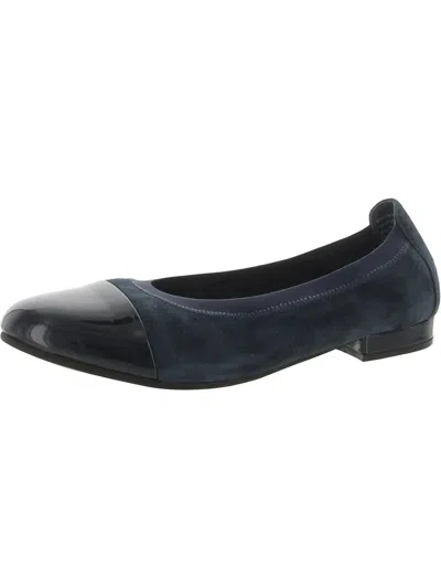 David Tate Womens Leather Cap Toe Ballet Flats In Blue
