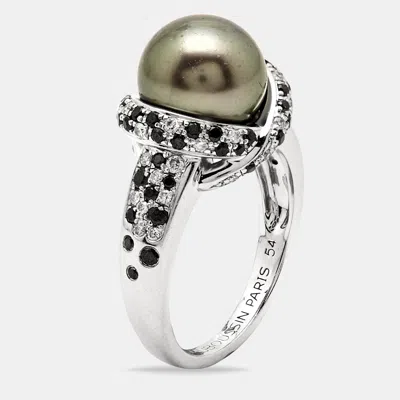 Mauboussin Perle Caviar Mon Amour Cultured Pearl Diamond 18k White Gold Cocktail Ring