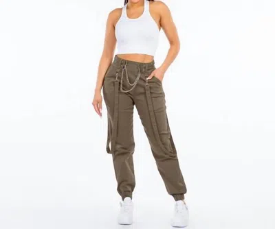 American Bazi Plus Size High Waist Jogger Pants With Suspenders In Army Green In Grey