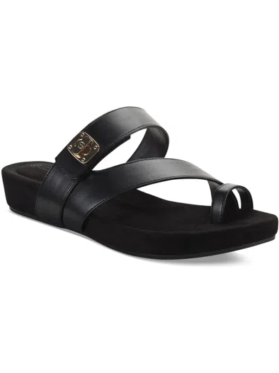 Giani Bernini Rilleyy Womens Faux Leather Toe Loop Slide Sandals In Black