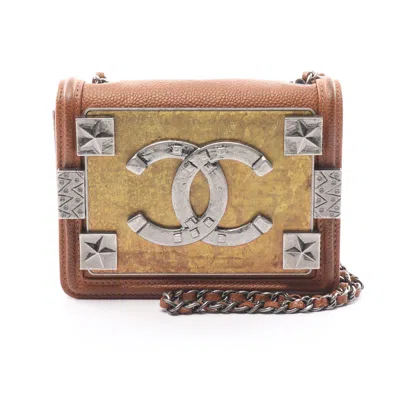 Pre-owned Chanel Lego Boy Chain Shoulder Bag Caviar Skin Combination Metal Fittings In Brown