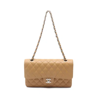 Pre-owned Chanel Matelasse W Flap W Chain Shoulder Bag Caviar Skin Light Silver Hardware In Brown