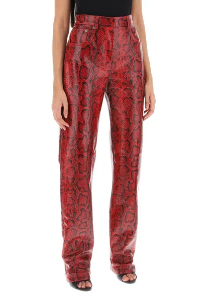 Sportmax Python-print Leather Straight Trousers In Red