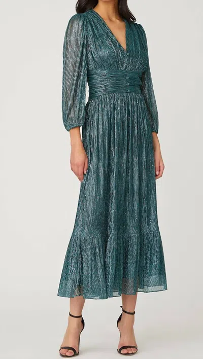 Shoshanna Clara Blouson-sleeve Metallic Empire Midi Dress In Multi