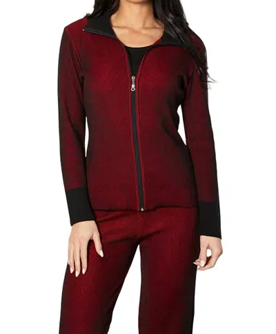 Angel Apparel Two Tone Ribbed Cardigan In Rouge In Red