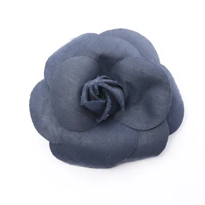 Pre-owned Chanel Camellia Corsage Brooch Fabric Navy In Blue