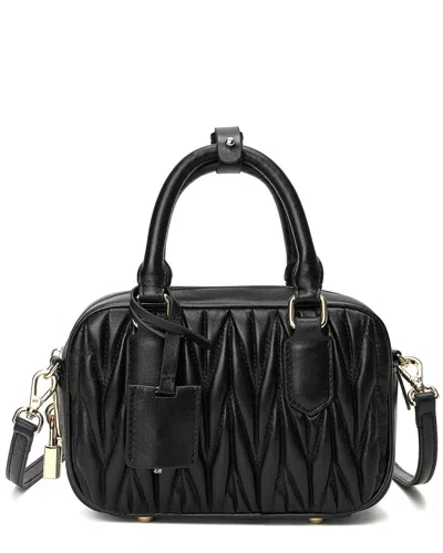 Tiffany & Fred Paris Pleated Leather Satchel In Black