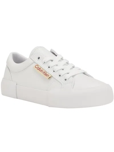 Calvin Klein Chanse Womens Faux Leather Lifestyle Casual And Fashion Sneakers In White
