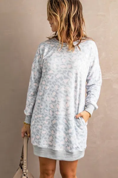 Shiying Jenny Animal Print Sweatshirt Dress In Multi In Grey