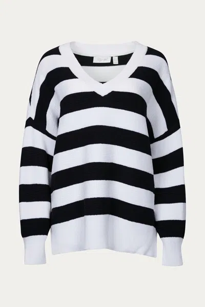 Rd Style Oversized Ottoman Rugby Striped Sweater In Black/white